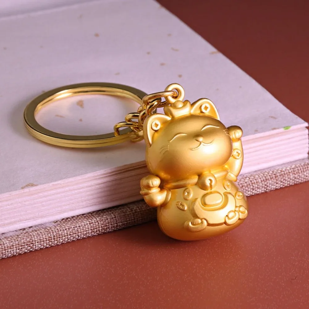 لطيف الكرتون Maneki Neko مفتاح سلسلة الذهب اللون سبائك الزنك القط المفاتيح الديكور جذب محظوظ القط حقيبة قلادة الذكور