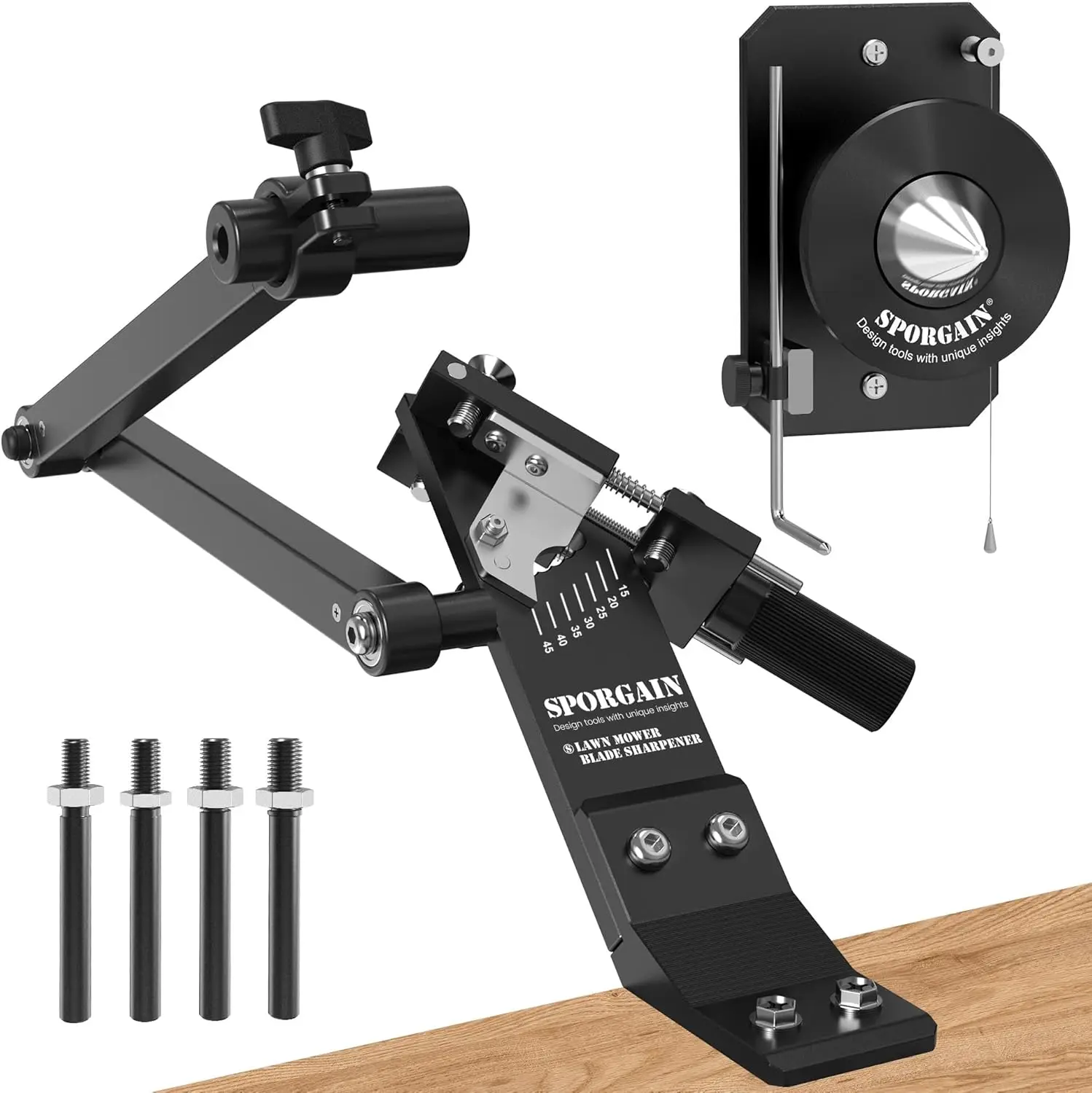 

Adjustable Lawn Mower Blade Sharpener & Magnetic Balancer, 15°-45° Angle for Various Blades, Black