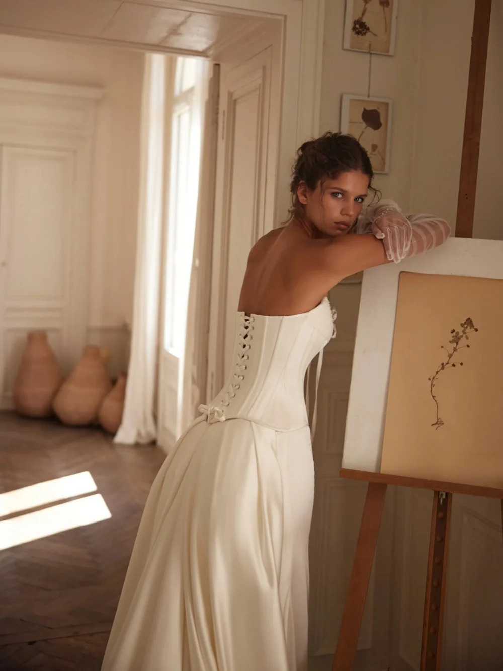 Suknia ślubna w kolorze kości słoniowej z gorsetem, satynowa, długa, z kwiatowym zdobieniem 3D, odpinany tren, suknia ślubna szyta na miarę, bez ramiączek, długa suknia dla panny młodej.