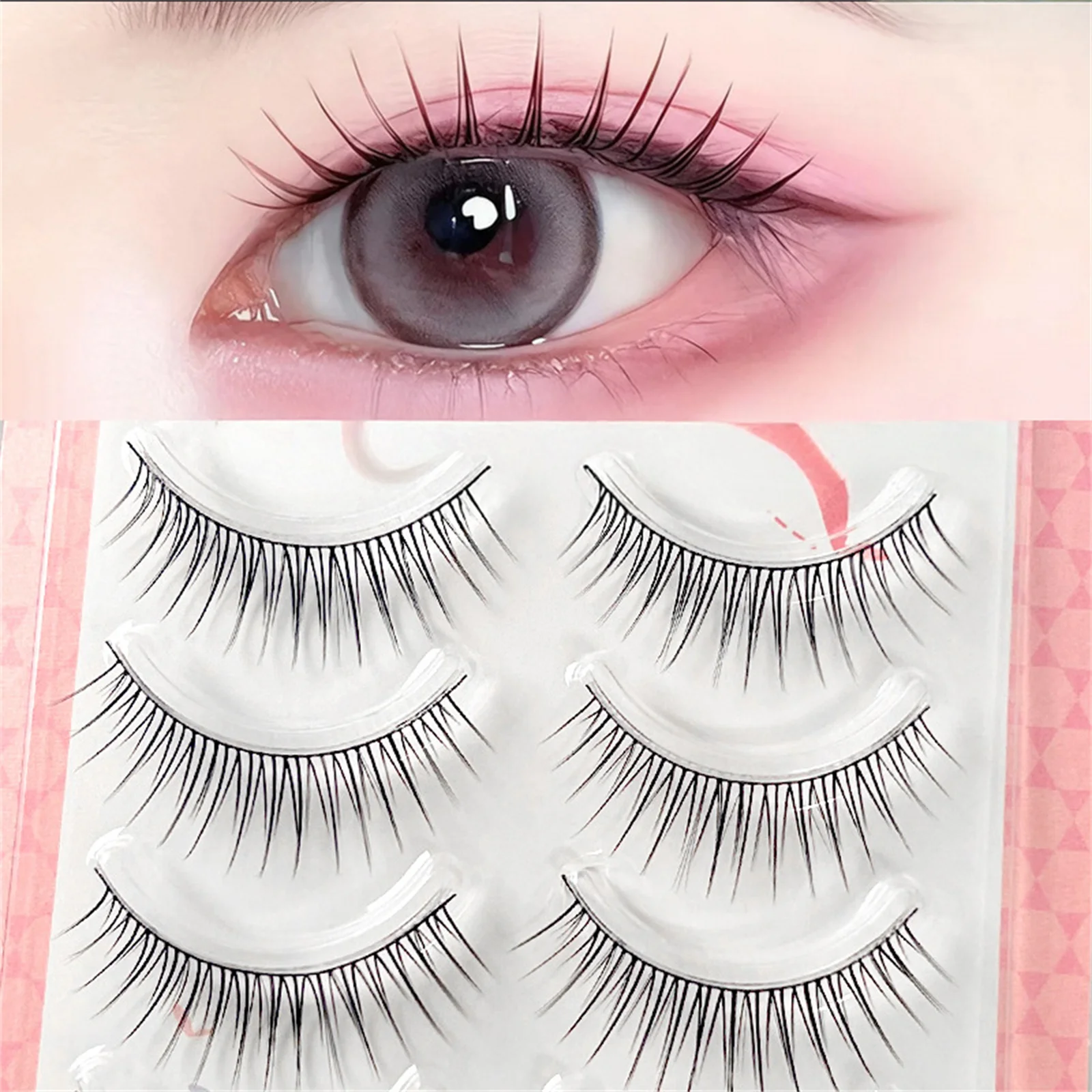 Cílios postiços estilo coreano, tiras completas, cílios diários, faixa de plástico preta para volume natural e maquiagem de curvatura