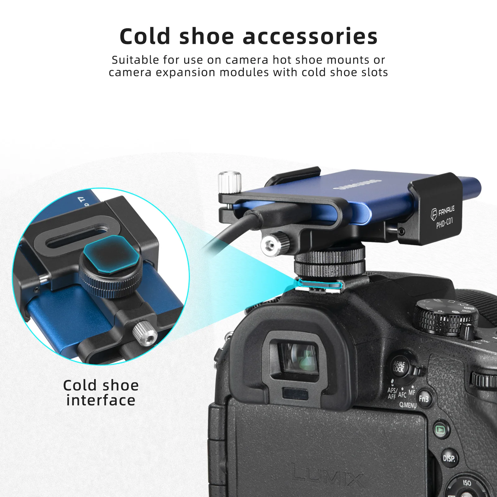 FANAUE SSD Holder Clamp with Cold Shoe Adjustable Width 52mm-70mm for SanDisk SSDE61/E81 and Samsung SSDT7/T9 for Camera