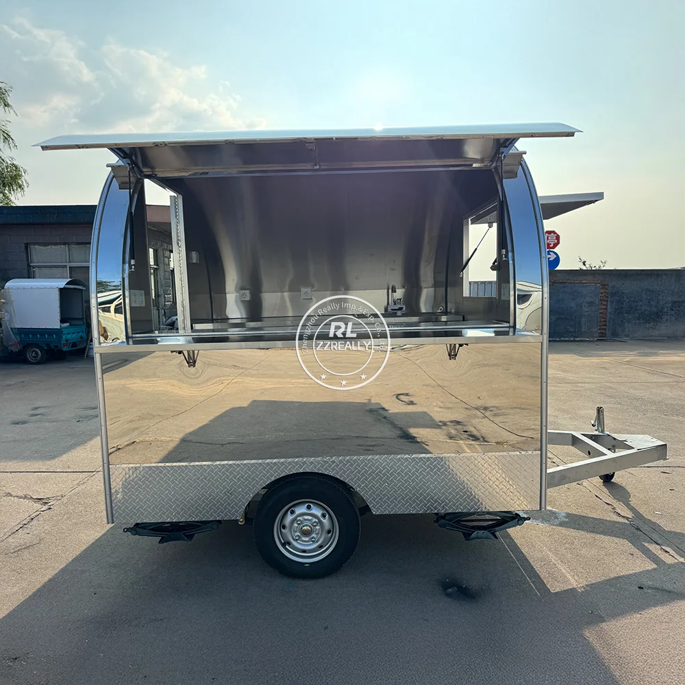 Carrinho de comida móvel de aço inoxidável, caravana, caminhão de comida, lanche, negócios, pequeno, trailer de comida, sorvete, trailer de café