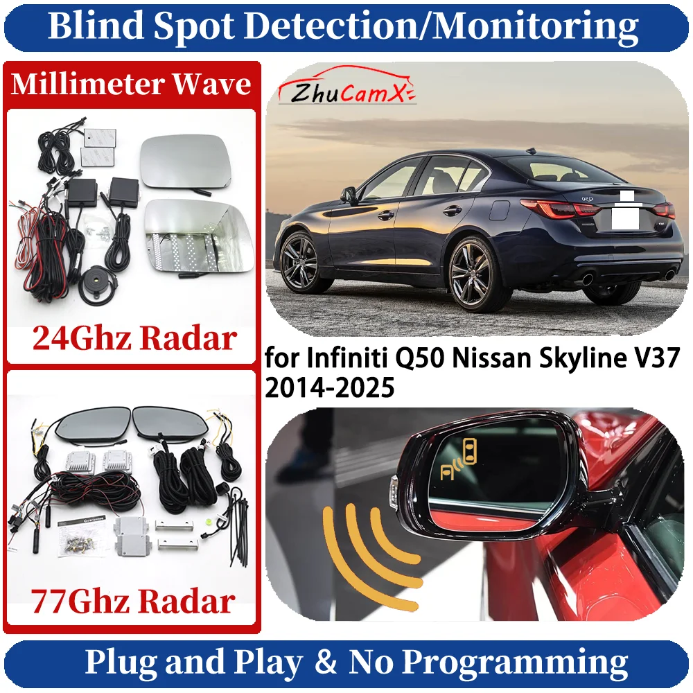 Blind Spot Monitoring/Detection System for Infiniti Q50 Nissan Skyline V37 2014-2025 Night Driving Side Lane Change Safe Assist