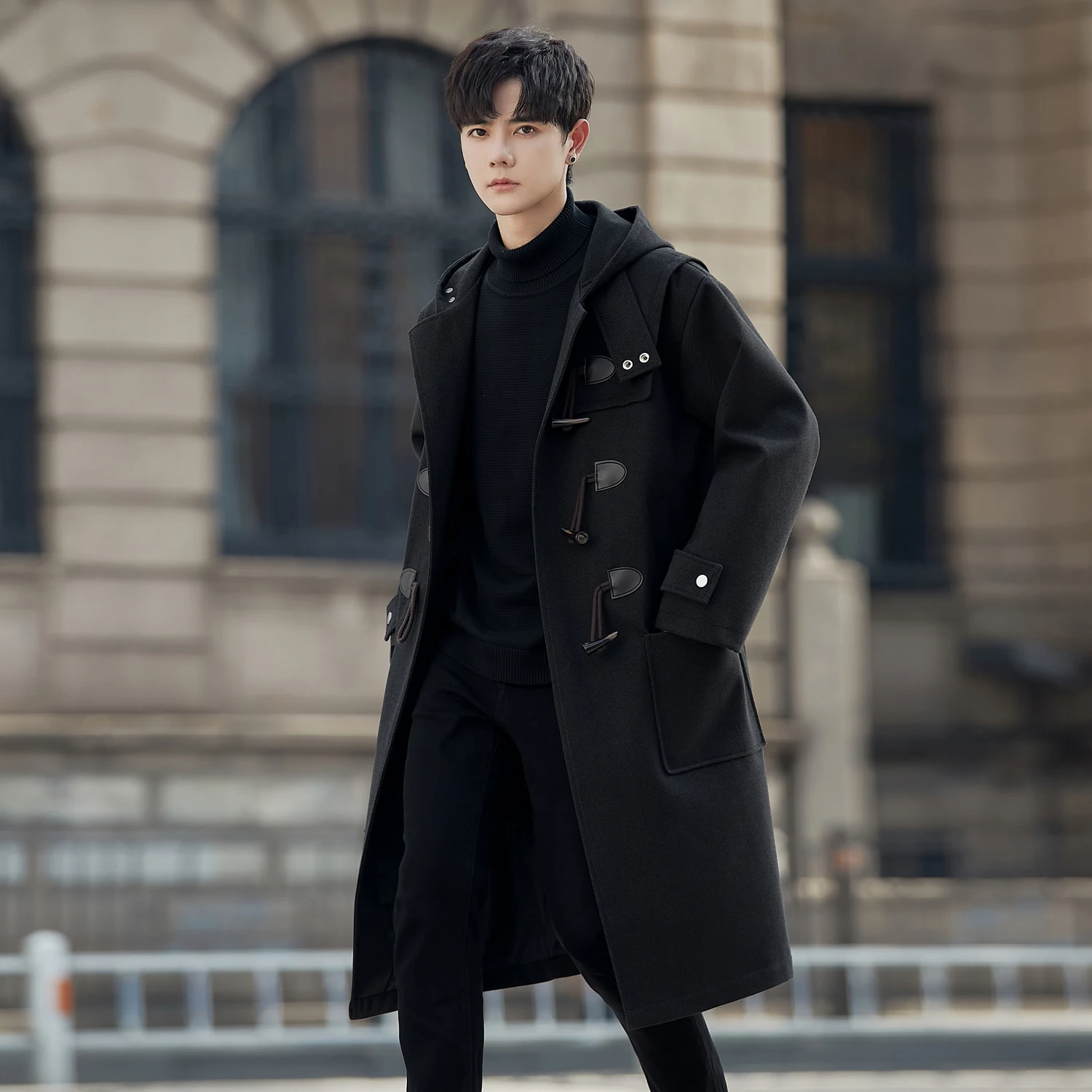 Autumn And Winter Men's fashion Trend Casual Warm double breasted trench coat High Quality hooded Woolen Coat size M-3XL