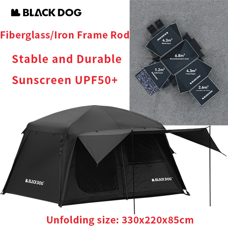 

Naturehike BLACKDOG Shanting 6.8 Quick Set Up Hut Tent 150D Titanium Black Silver Sunscreen Rainproof PU5000+mm Easy Build