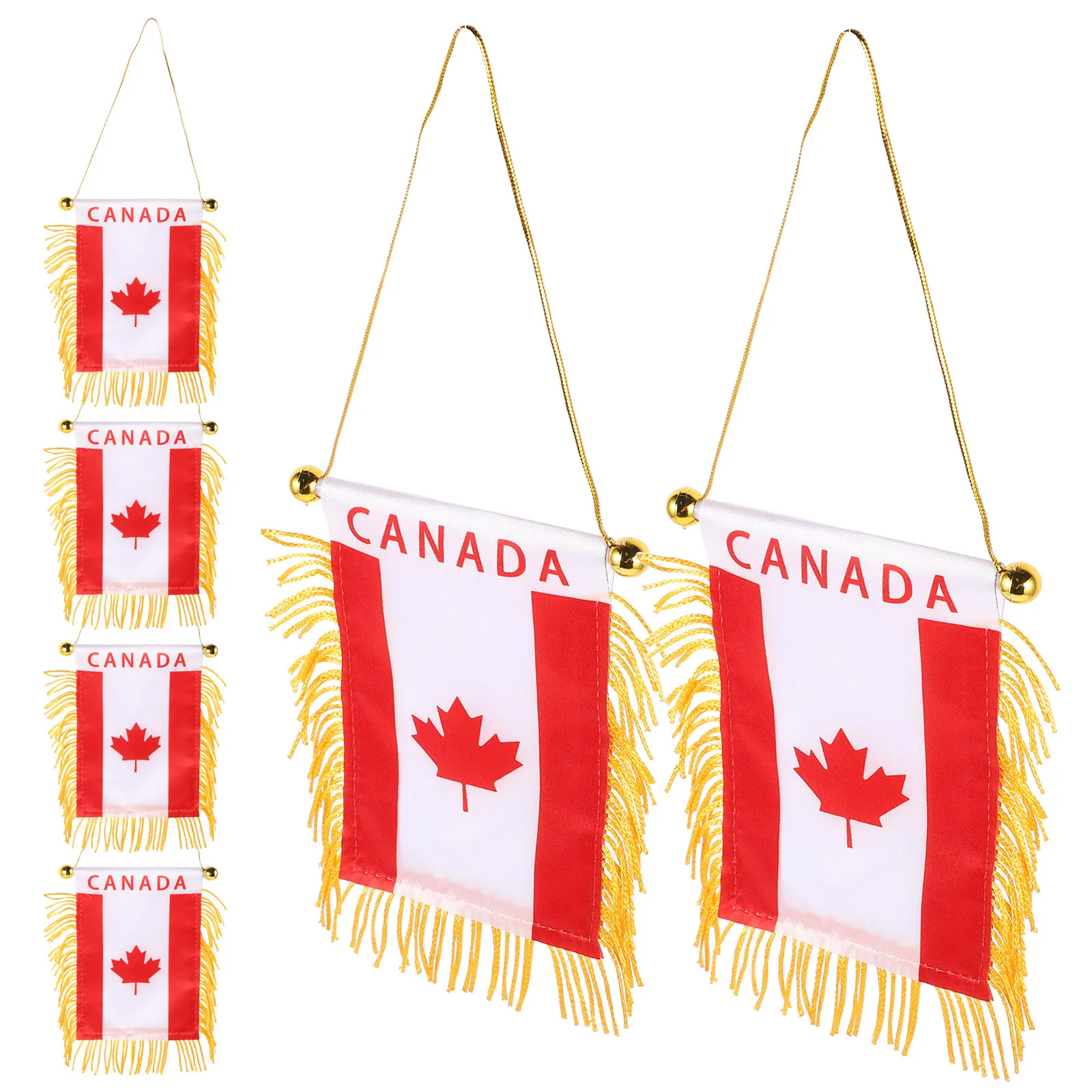 

6Pcs Canada Flag Car Hanging Flags Mini Banners Satin Plastic Rearview Mirror Ornament Car Window Decor Canada Flag