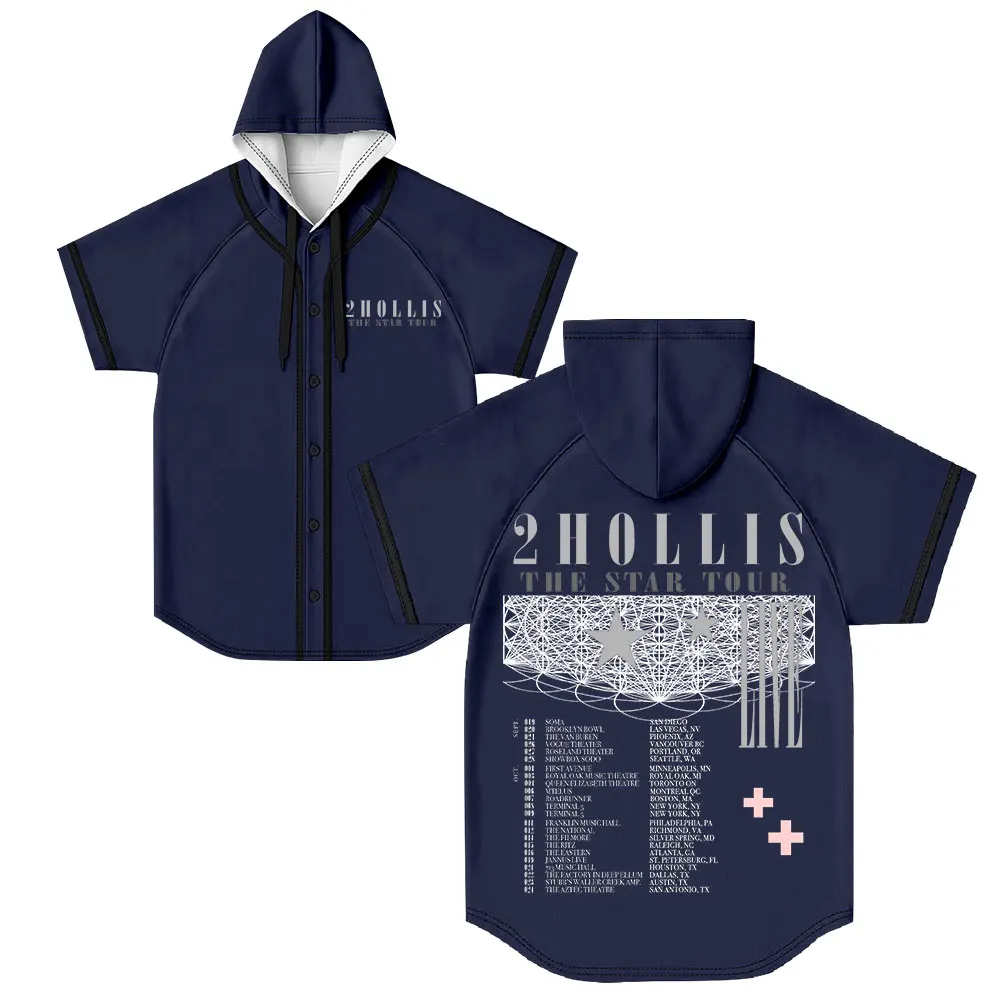 

2hollis The Star Tour 2025 Merch Hooded short sleeved baseball jacket Unisex trendy casual top