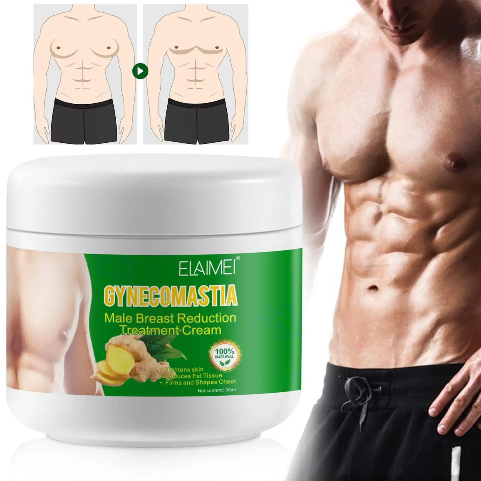 Natural Plant Men\'s Breast Firming Massage Cream Burn Muscle Gynecomastia Reduce Shaping Body Creams Chest Fat Chest Tightening