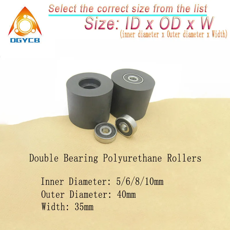 

1pcs 5x40x35 PU Coated Roller Wheel PUT63540-35 Double Bearing Polyurehthane Guide Wheel 5*40*35 Two Axis Sheave Pulley