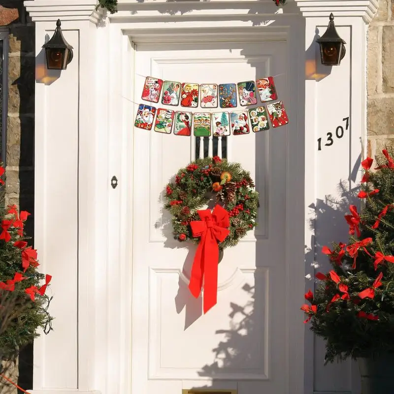 Tema de Natal Banner Garland para Mantle, Guirlanda de Natal Decorativa, Banner para Paredes Lareiras, Quadros de Porta