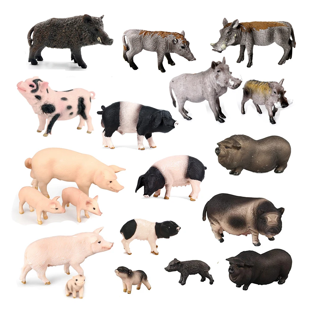 Simulation Pig Figures Boar Sows Piglets Warthog Farm Animals Toy Plastic Models Anime Action Figure Kids Toys for Children Gift