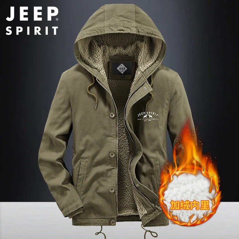 JEEP SPIRIT men jacket plus velvet thick cotton clothes loose cotton autumn winter windproof cold protection warm clothes