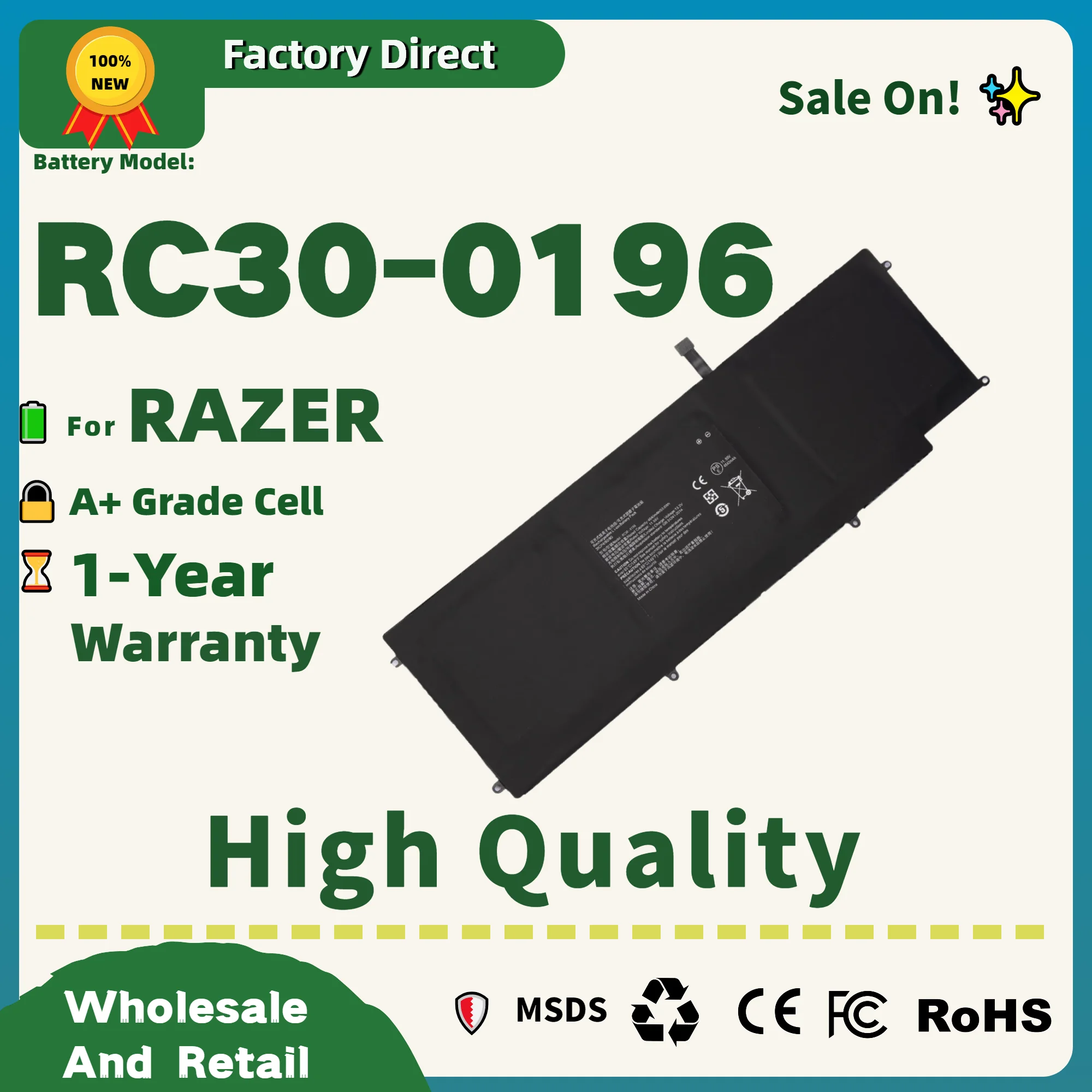 

Прямая продажа с фабрики! RC30-0196 RZ09-0196 Аккумулятор для ноутбука Razer Blade Stealth 2016/2017 V2 13 i7-7500U HAZEL RZ09-0196 RZ09-0168