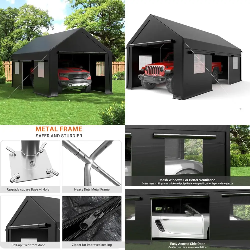 

Carport, сверхмощный карпорт 12x20 футов, портативный гараж с закатанными окнами и боковыми дверцами, автомобильный навес с усиленным четырьмя отверстиями