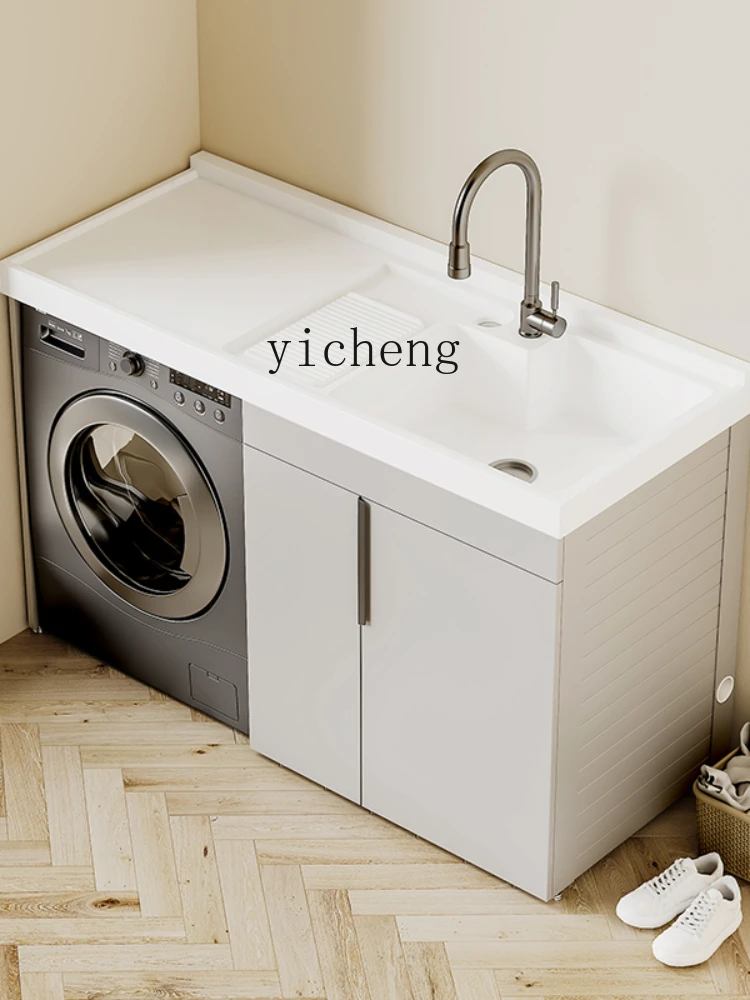 Xl Drum Washing Machine Balcony All-in-One Cabinet Storage Wash Basin Laundry Table Washboard Combination