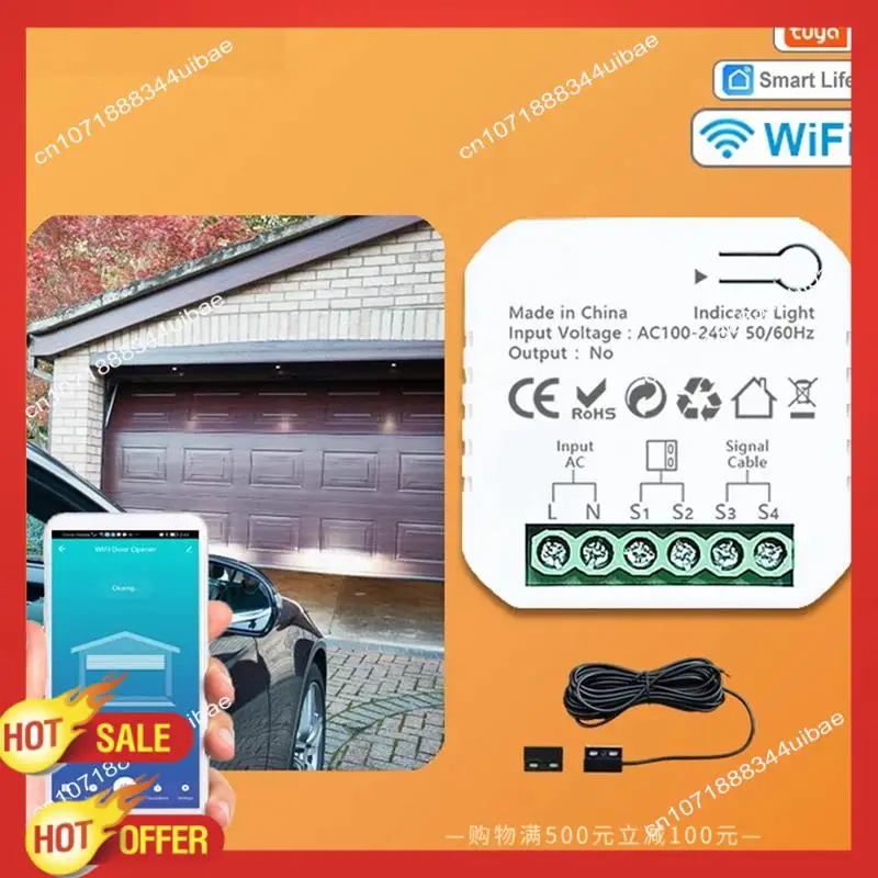 

B47C Tuya Smart Life Wifi Garage Door Opener Controller With Sensor App Remote Control Fit For Alexa Google Home ,UK Plug Durabl