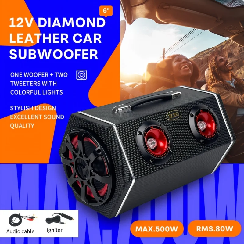 

Car diamond-shaped leather subwoofer，12VHigh-power speaker，speaker+2Colorful light tweeter，Excellent sound quality，