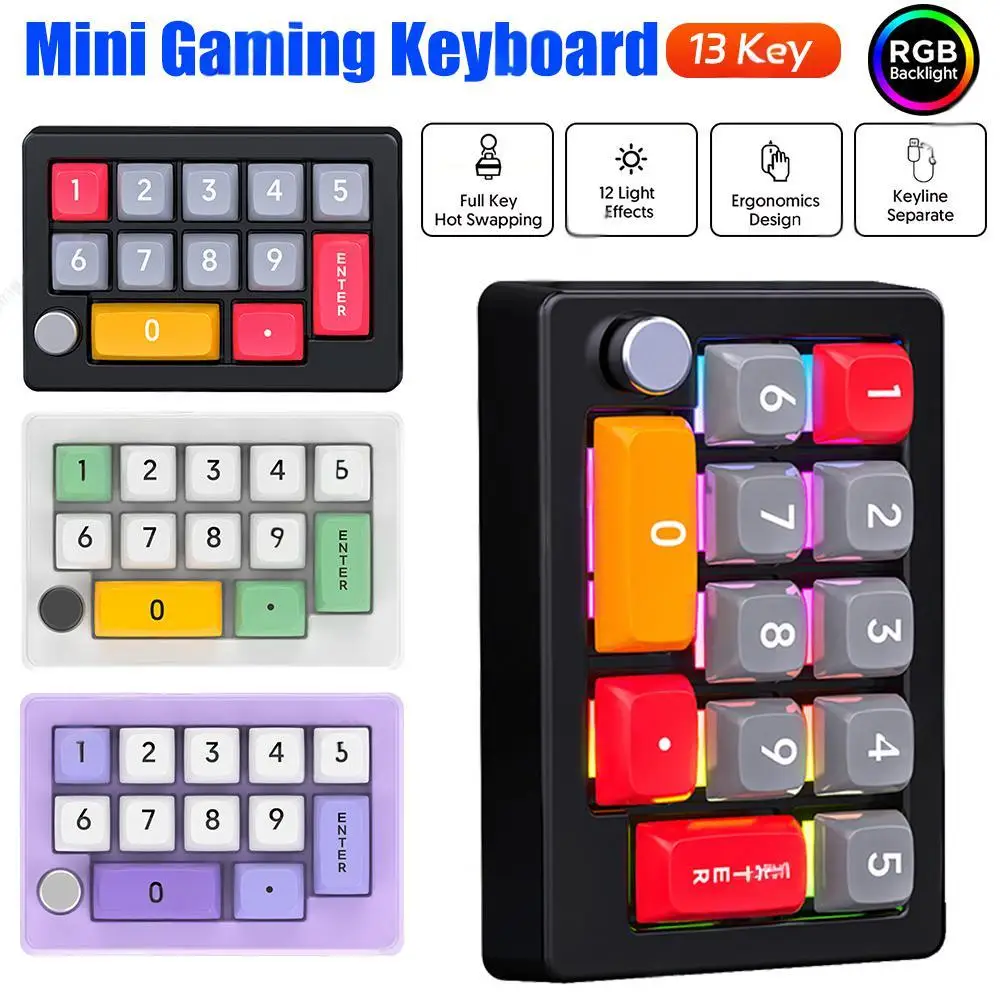 

13 Key Wired Macro Programmable Mini Gaming Keyboard Mechanical Switches Fully Hot Swappable Mechanical Gaming Keyboard