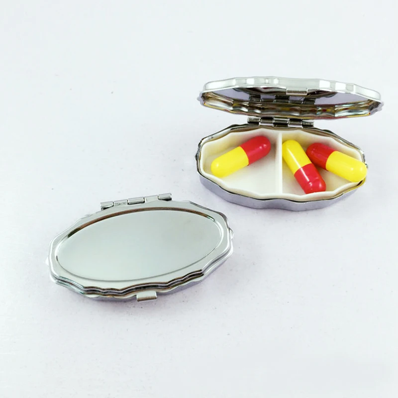 Metal scallop Silver Pill Boxes Holder 2 Grids Medicine Case Small Portable Case Container Splitters Personal Health Care MR106