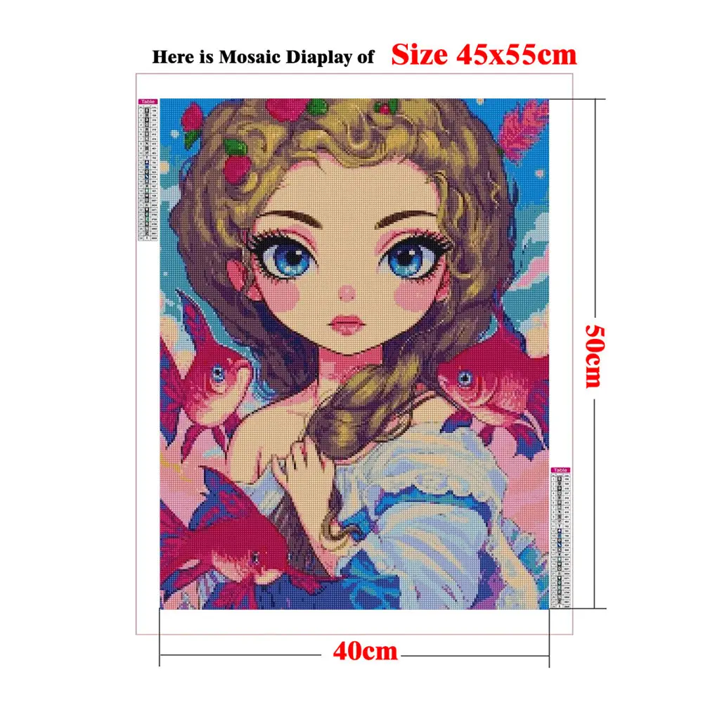 DIY Diamond Painting Full Drill Cross Stitch Kit Ocean Girl and Octopus Seahorse Fish Alligator Cute Cartoon Sea Creature Decor