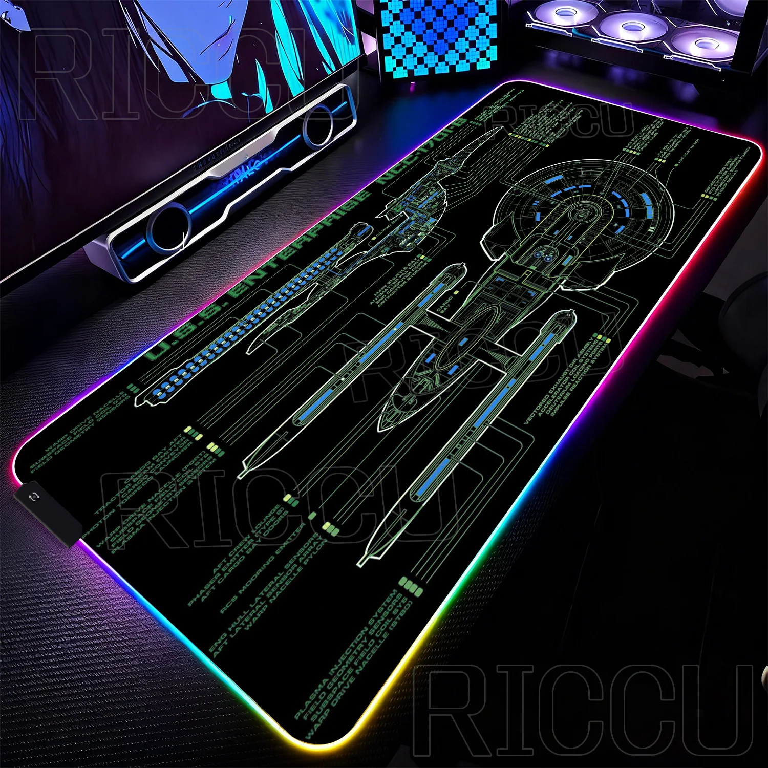 

RGB XXL HD print Game Mouse Pad Star Trek Office PC Accessories Keyboard Starship Blueprint Gamer Computer Cabinet LED Desk Mat