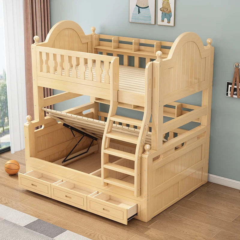 

All solid wood high box mother and child bed Children's upper and lower beds Bunk beds Multifunctional storage High and low