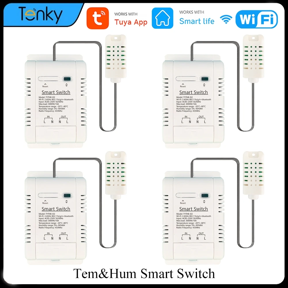 

16A Tuya Wifi Smart Switch Temp Monitoring Humidity Monitoring Electricity Statistics Timer Switch APP Remote Control Smartlife