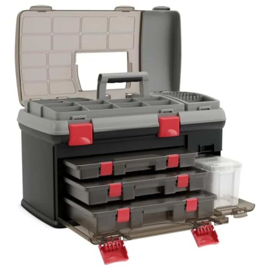 

Fishing Tackle Box 5 Layer Storage Tackle Organizer with Top Storage 14 Small Compartments 3 Removable Utility Boxes Bait Racks