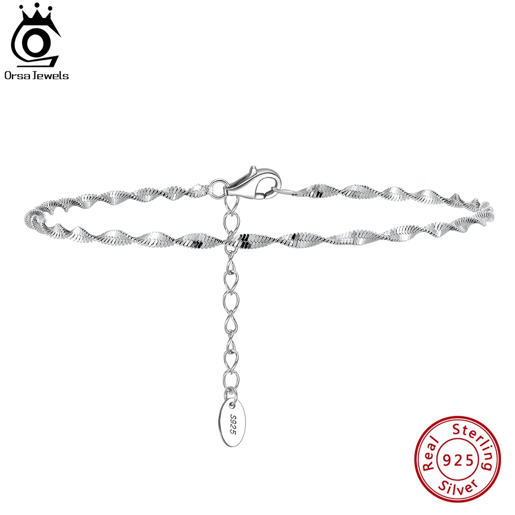 

ORSA JEWELS 925 Sterling Silver 2mm Double Layer Water Wave Chain Bracelet for Women Minimalist Basic Bracelet Jewelry SB182