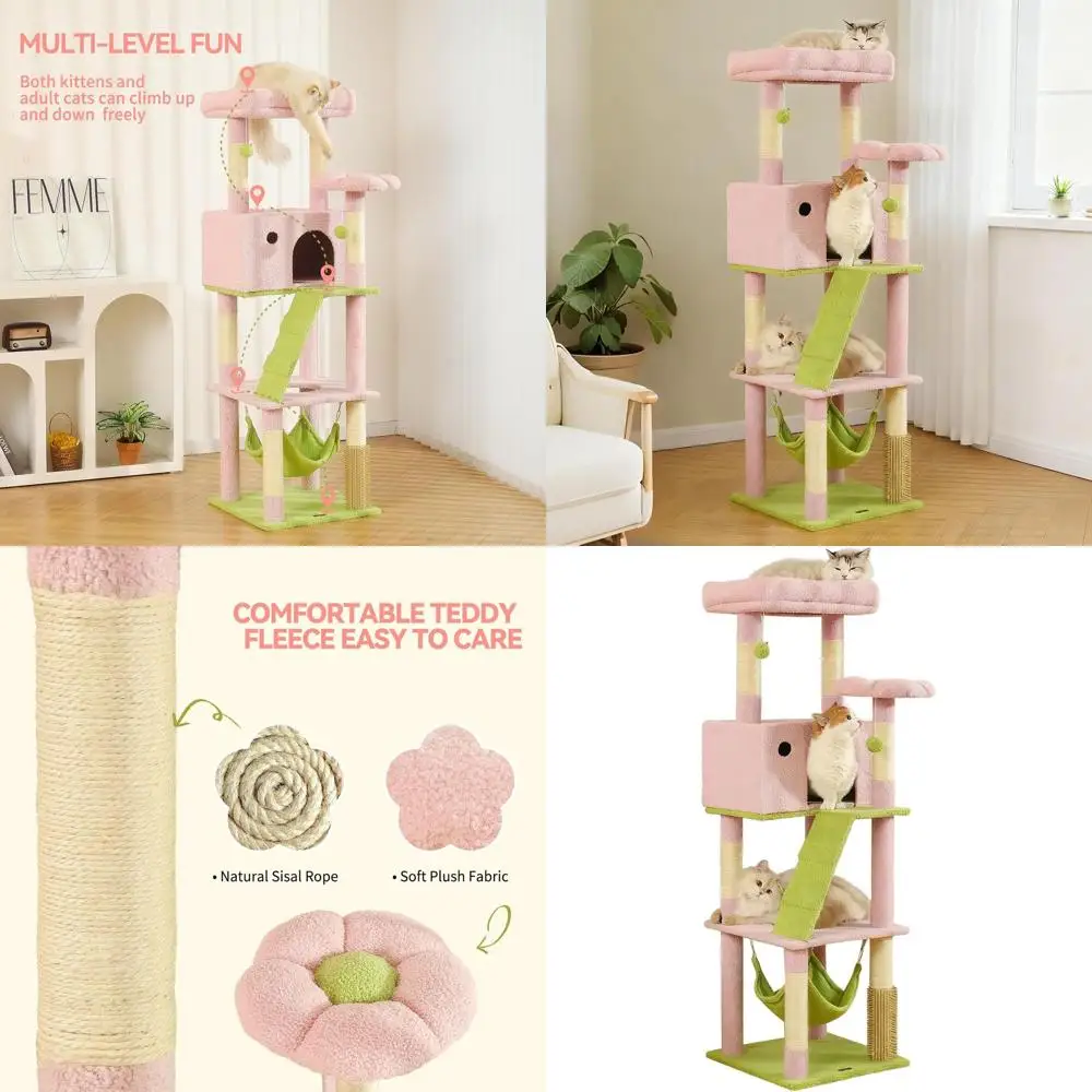 

65-Inch Large Cat Tree with Extra Condo, 2 Perches, Hammock, and 6 Sisal Posts for Indoor Cats