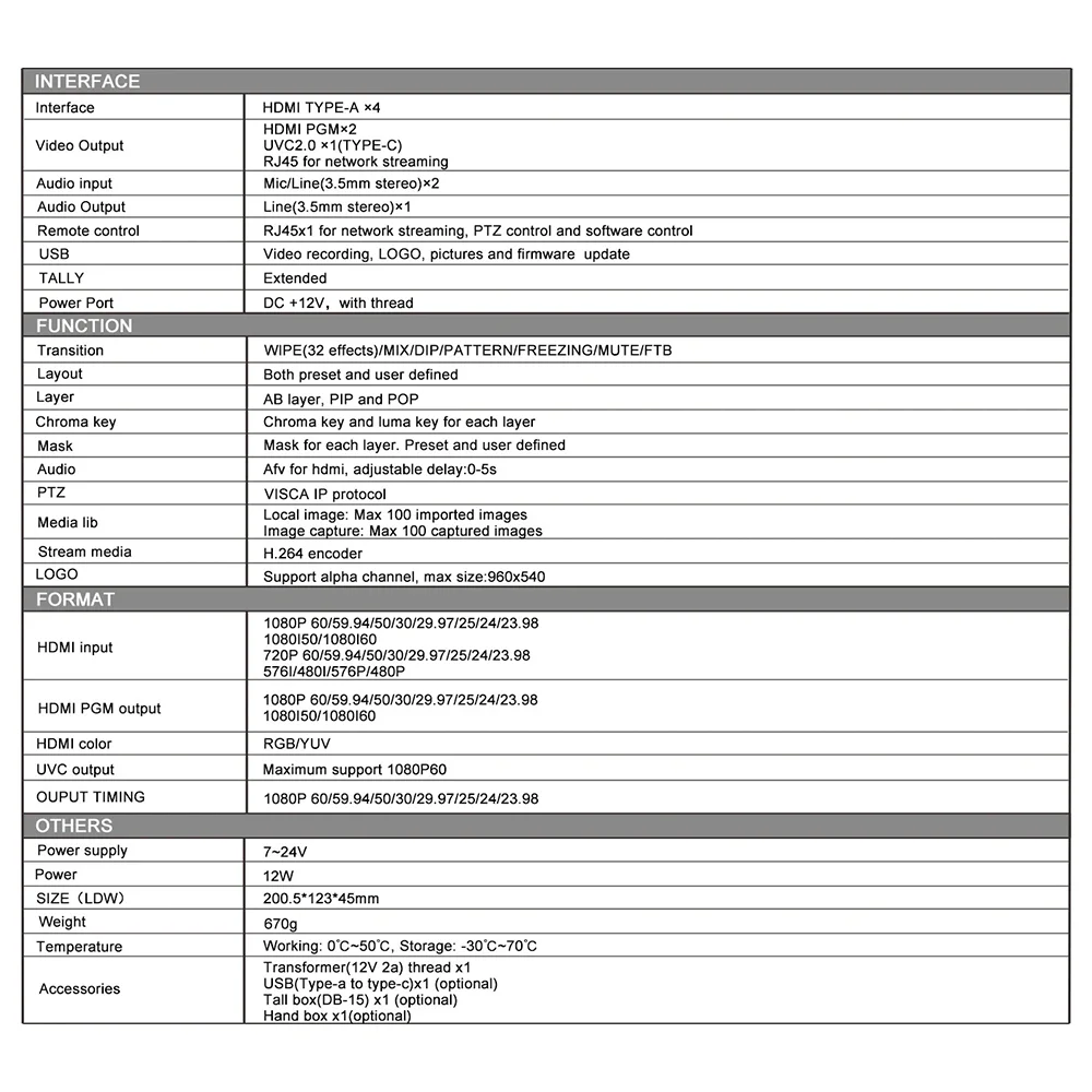 MOVGAMIC M1 5 Inch 4 Channel Video Switcher Layar Full HD Live Switcher Streaming/Perekaman Langsung Streaming