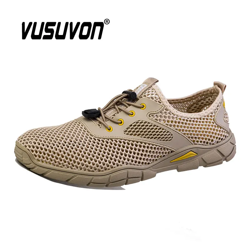 Men Sandals Mesh Shoes 2025 Fashion Summer Light Casual Water Beach Beige Aqua Black Light Flats Size 39-44