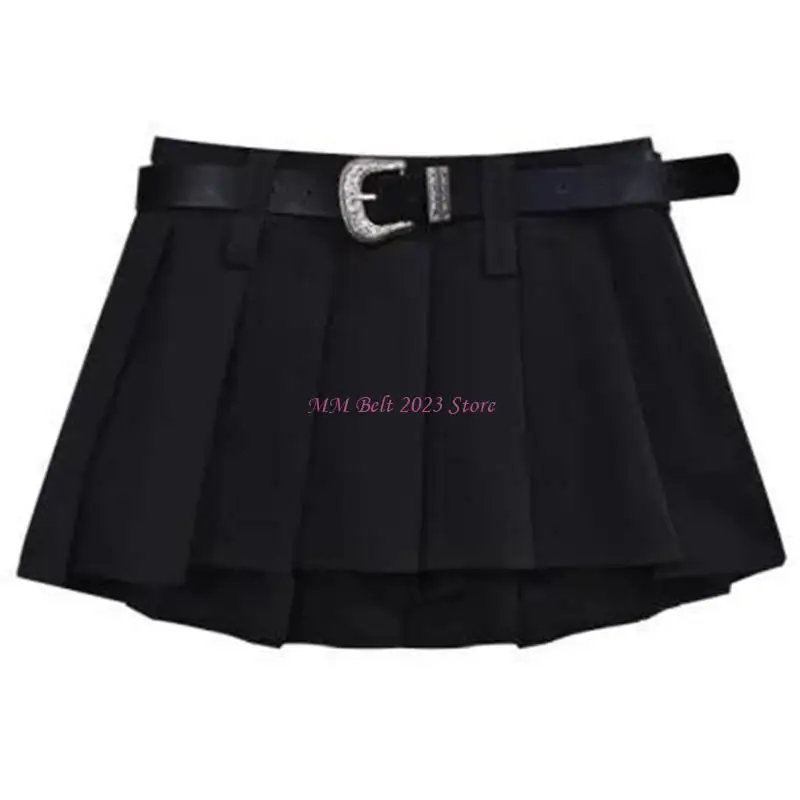 

49ME Fashionable Pleated Skirt for Girls Low Waist Short Dress with Belt Suitable for School Dance and Party Nightclub Event