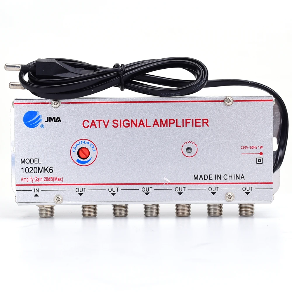 DTMB Terrestrial Wave Cable Digital TV Signal Booster Amplifier 1020MK8 1 Input 8 Output 1 in 6 out Gain 20DB EU Plug 220V