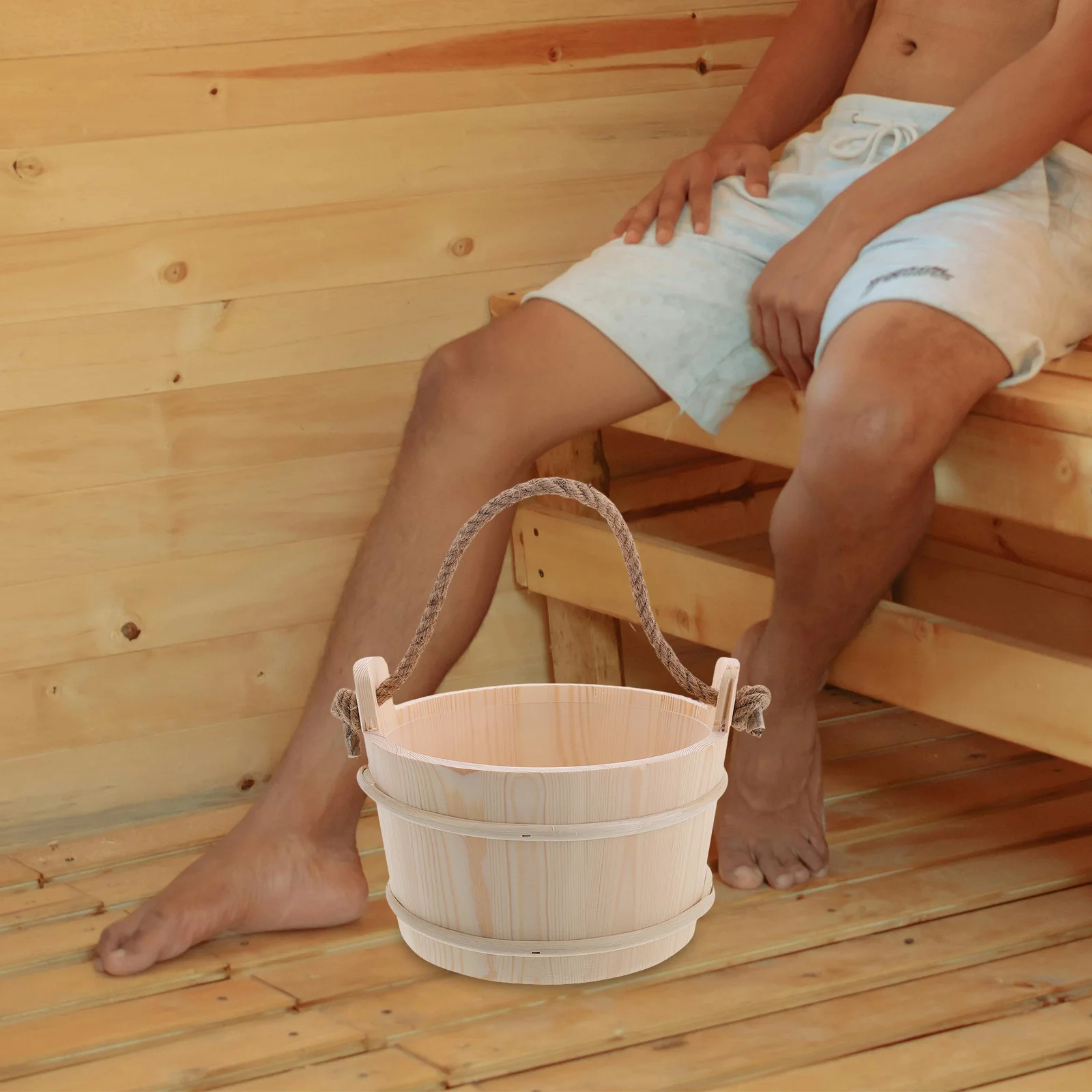 

Rustic Wooden Sauna Bucket and Ladle Set Sauna Accessories Kit Steam Room Water Bucket Wooden Ladle for Spa Bath