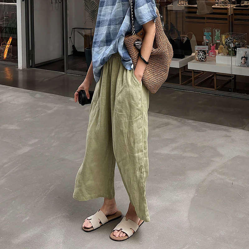 

Slimming High Waist Wide Leg Linen Pants Women's mat Sle Loose Fit Casual Trousers Spring Summer New Arrivals