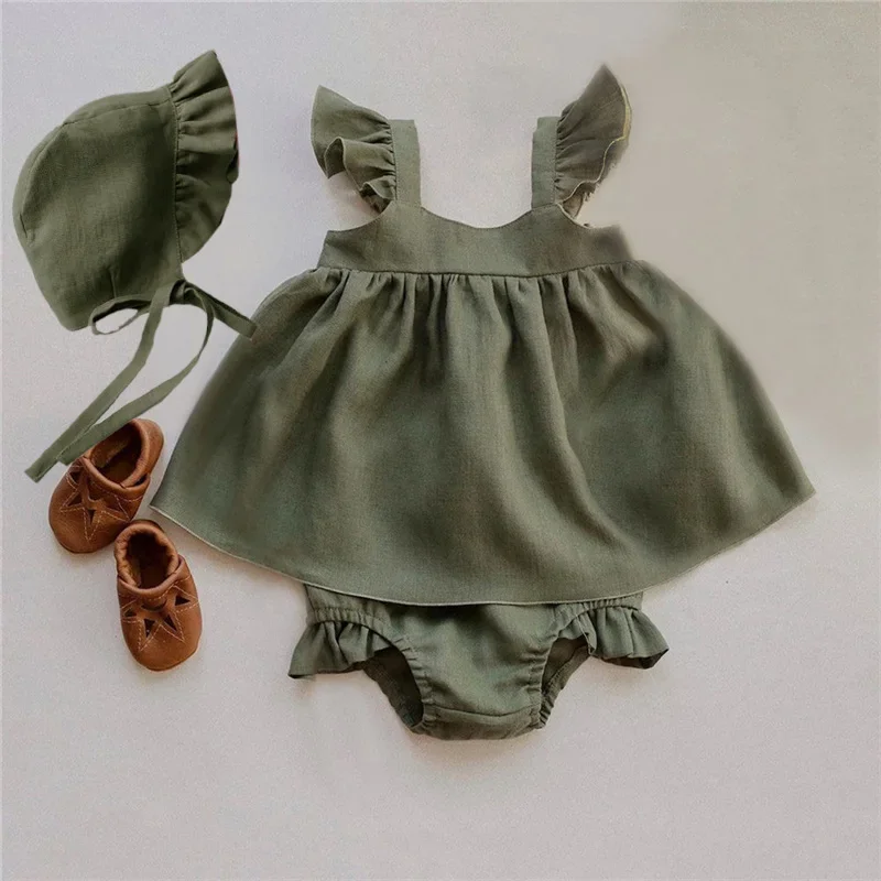 Baby Girl Dress Bloomer Set Summer Organic Cotton Newborn Outfits 0-2Y