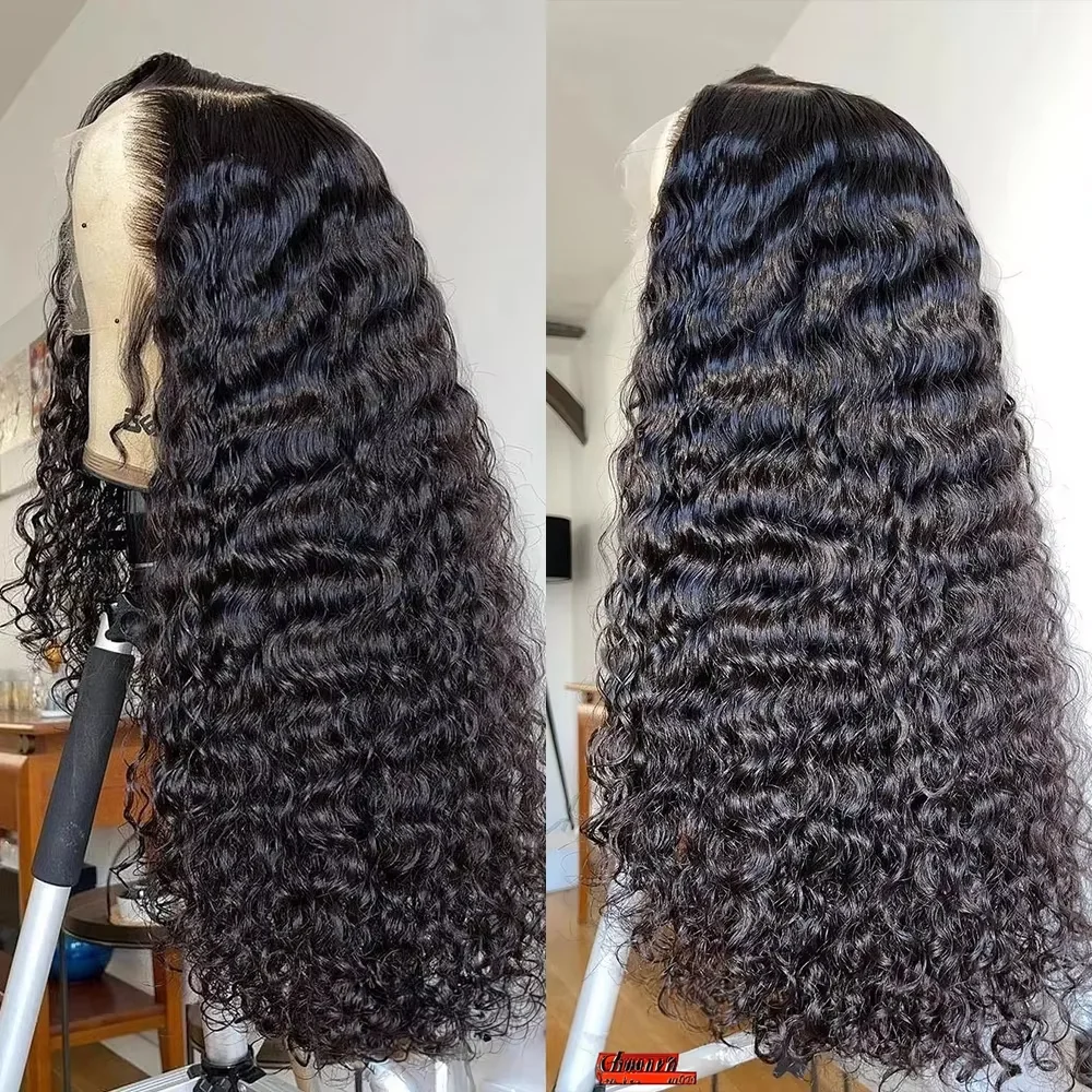 

250 Плотность 30 32 дюйма Глубокая волна 13x4 HD Вьющийся парик из натуральных волос на кружеве для женщин Бразильский бесклеевой парик с застежкой на фронтальной части воды