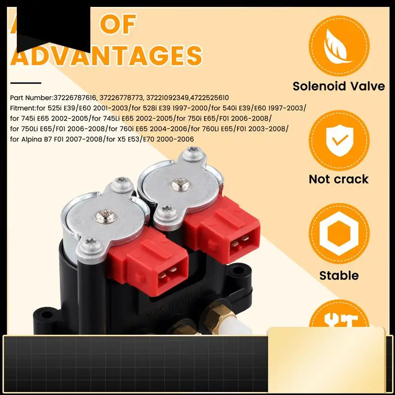 

Air Suspension Solenoid Valve For BMW E39 E65 525I 528I 540I 745I 750I 760Li X5 37226787616 4722525610