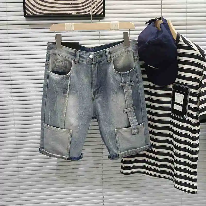 

Новые летние модные брендовые джинсовые шорты с несколькими карманами, мужские трендовые полубрюки в уличном стиле, комбинезоны, короткие джинсы для мужчин
