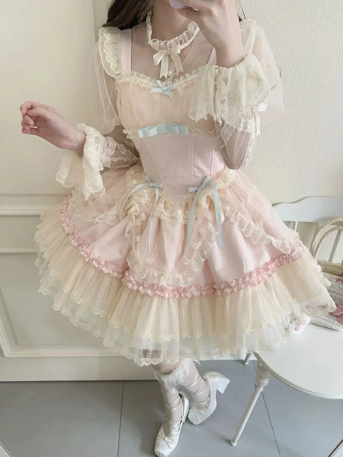 Zomer Sweet Lolita Y2k Mini-jurken Dames Kant Patchwork Korte mouw Elegante bandage Franse vintage korte feestjurk Vrouwelijk