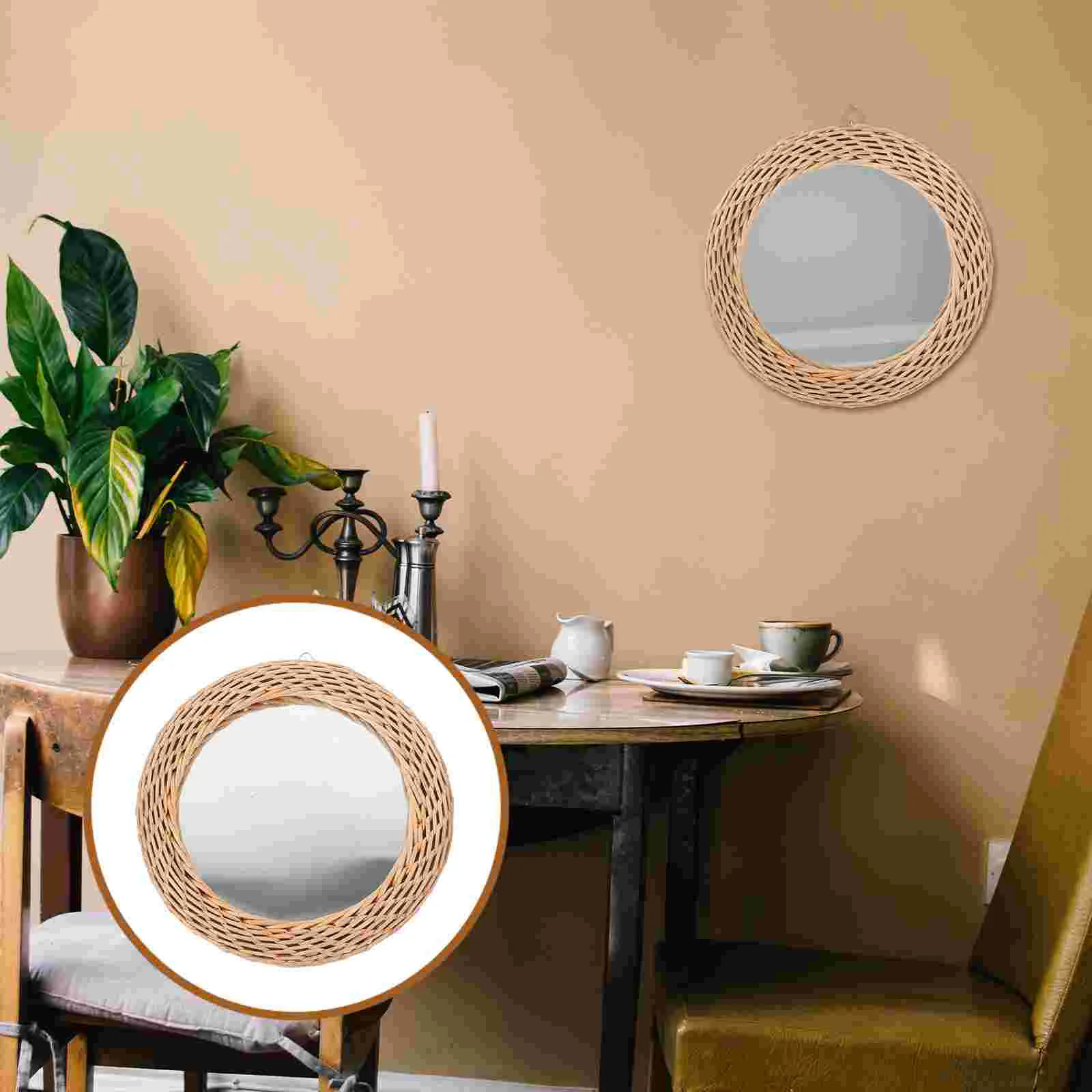 

Nordic Rattan Mirror Mirrors Rustic Bedroom Wall Decor Dress up Living Makeup Bathroom