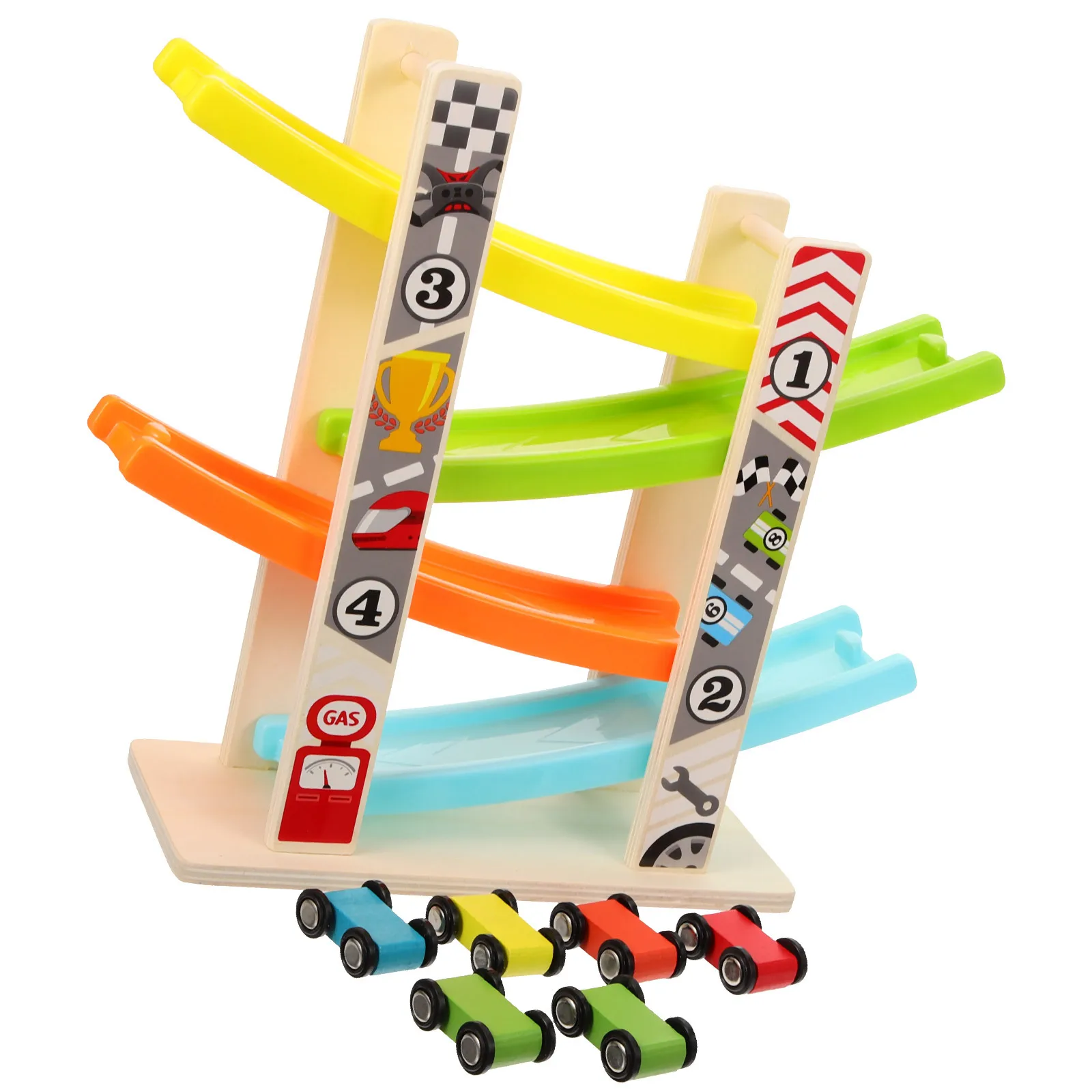 

1 set 1 Set Track Gliding Car Smooth Sliding Multi-Angle Racing Body Four-Layer Wooden Early Education Plaything For Kids Glider