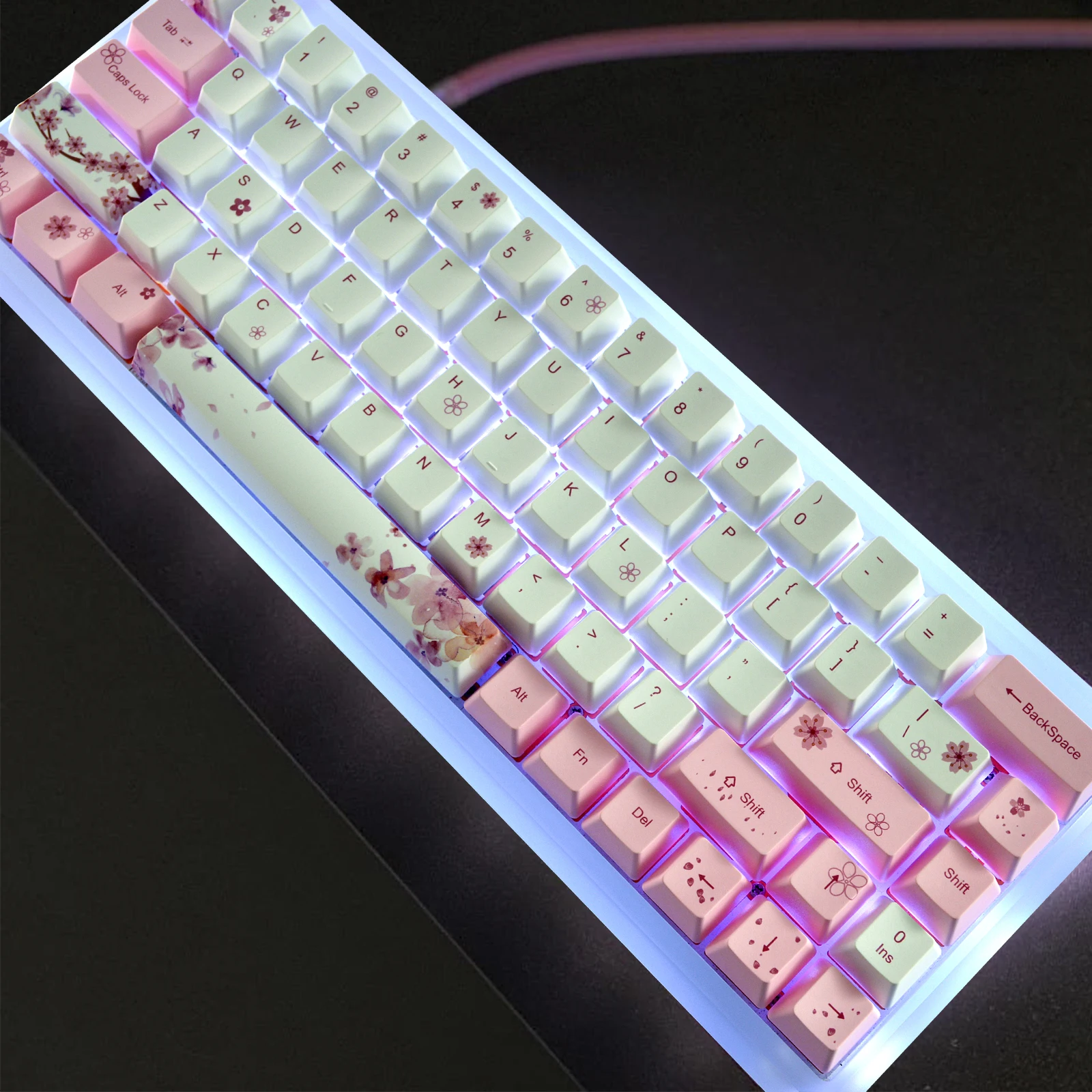 

60 And 100 Percent Keycaps PBT OEM Profile For Cherry MX Mechanical Keyboard Double-shot Cute Anime White Pink Backlit Key Caps