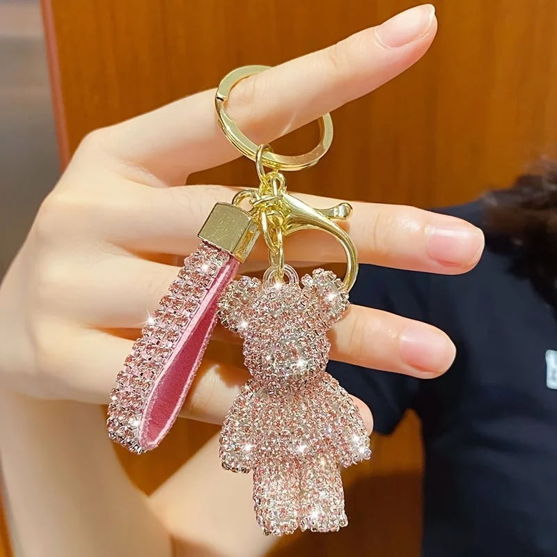 Creative Internet Celebrity Diamond-Encrusted Bear Keychain, Cute and Exquisite Full-Diamond Bear Car Key Bag Pendant