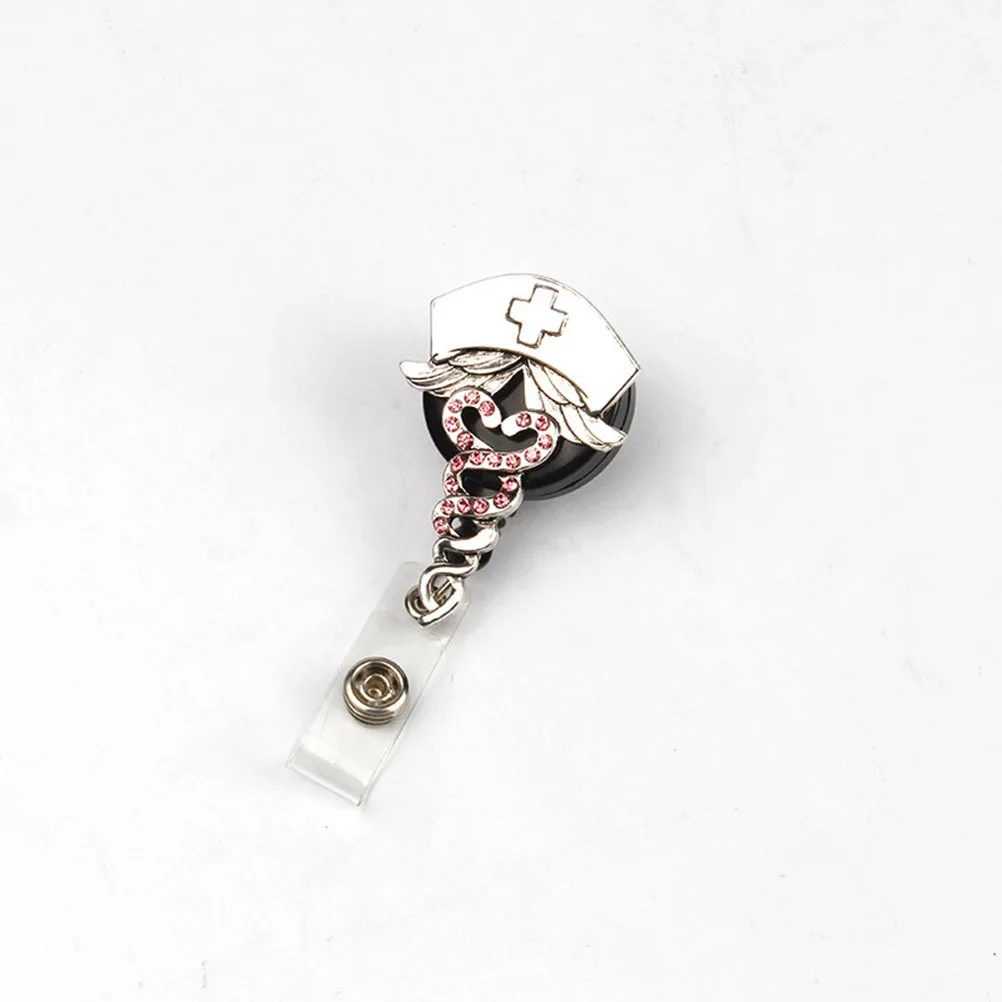

Pink Easy Pull Nurse Cap Telescopic Badge Holder for Nurse Doctor Student Exhibition Work Id Badge Clip