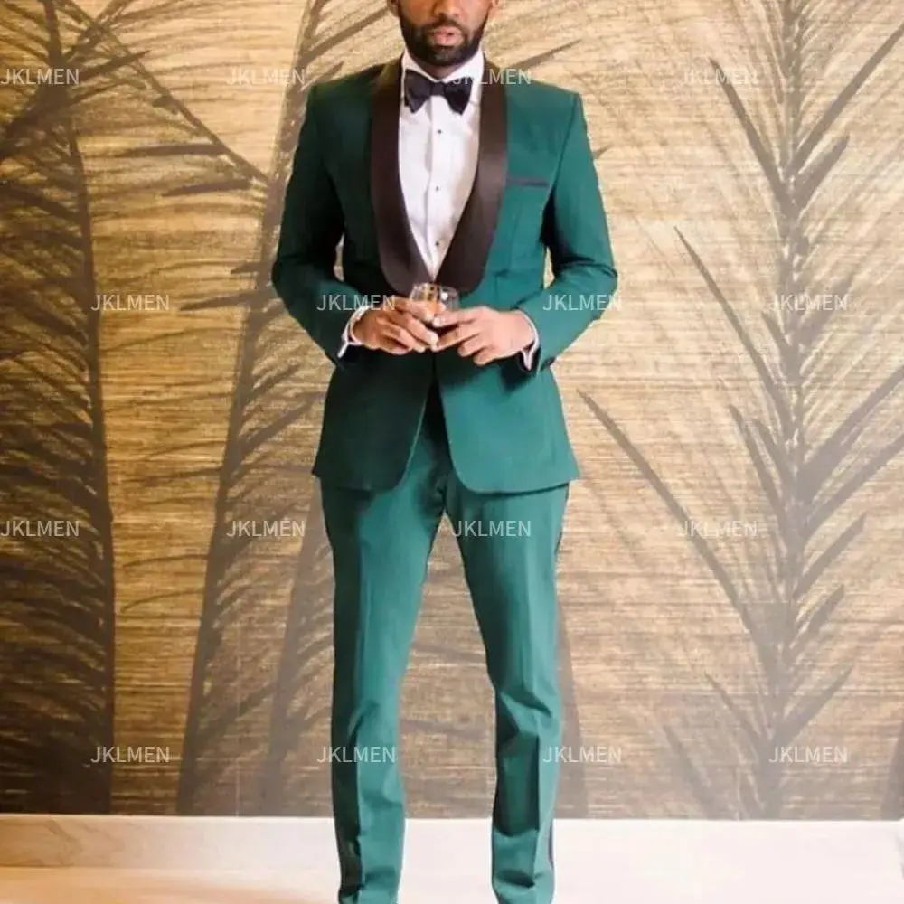 

Dark Green Wedding Tuxedos For Groom Custom Made 2 Pieces Set Groomsmen Best Man Suit Men's Suits Bridegroom