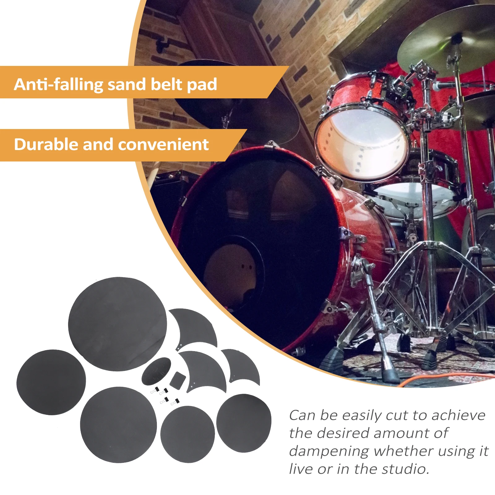 

14pcs Mute Pads Set Silent Mat Snare Cymbal Practice Black Drum Head Pads Thick Durable Adjustable Accessories