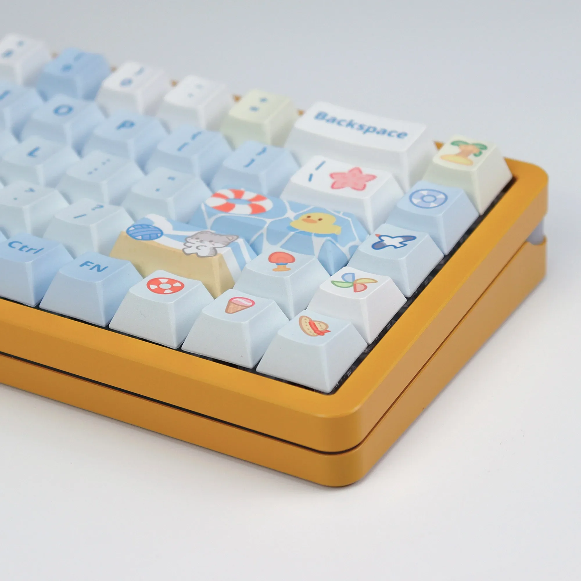 KBDiy 147 Keys Cherry Profile PBT Summer Beach Keycap Mechanical Gaming Keyboard Blue Ctue Keycaps for MX Switches ACE60 ACE68