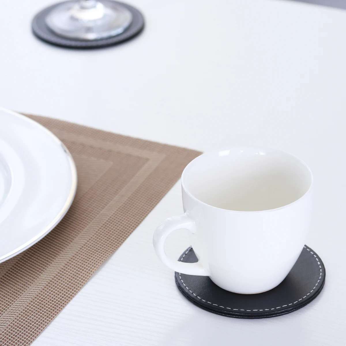 

6pcs Coaster Set PU Cup Mats Drink Plates Non Slip Water Resistant Table Pads Furniture Protection Gift